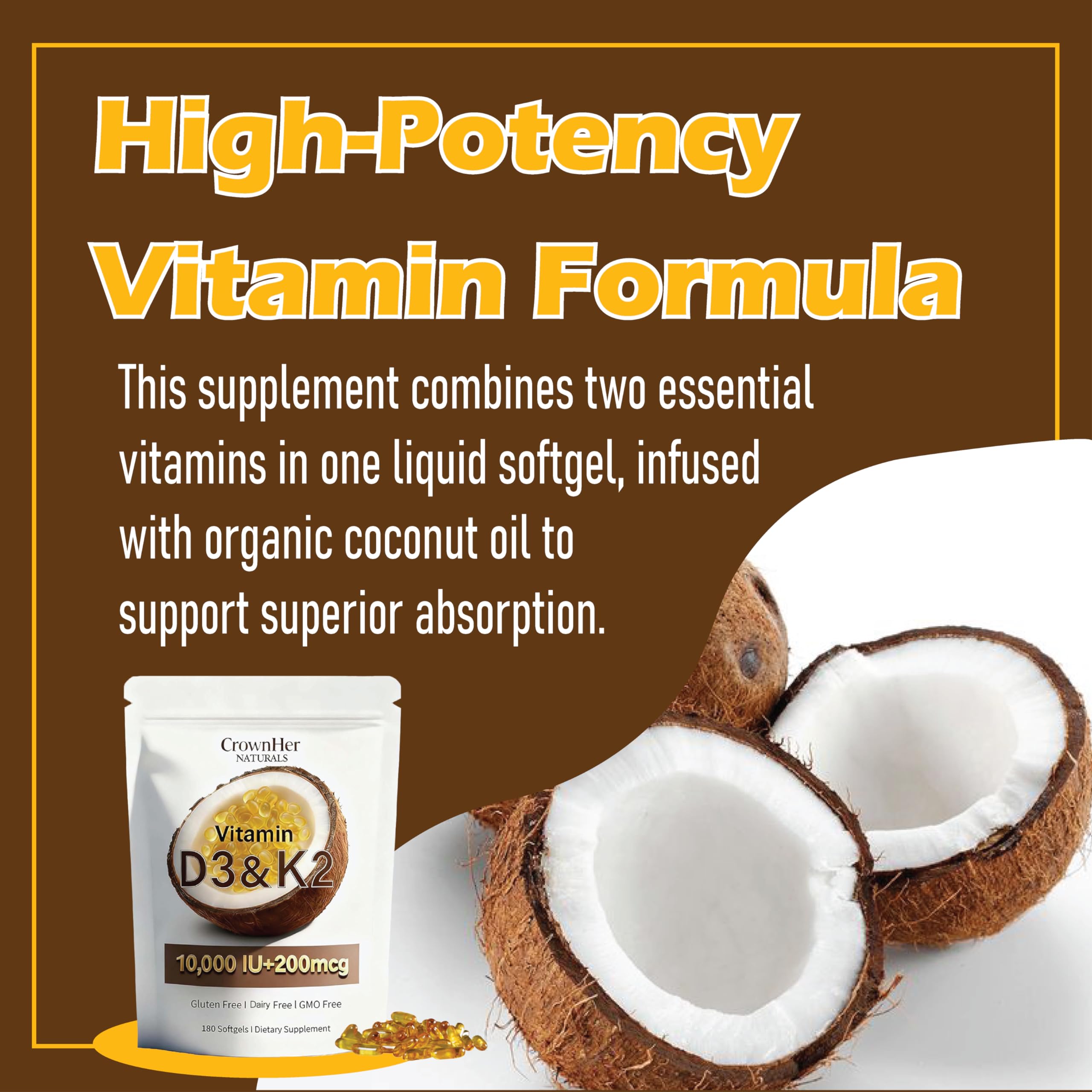 LKYCH CrownHer Naturals D3 K2 softgels close-up capsules ready for use