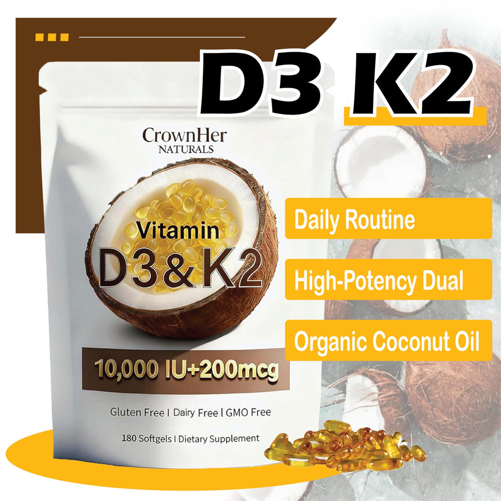 LKYCH CrownHer Naturals D3 K2 softgels coconut oil base aids absorption