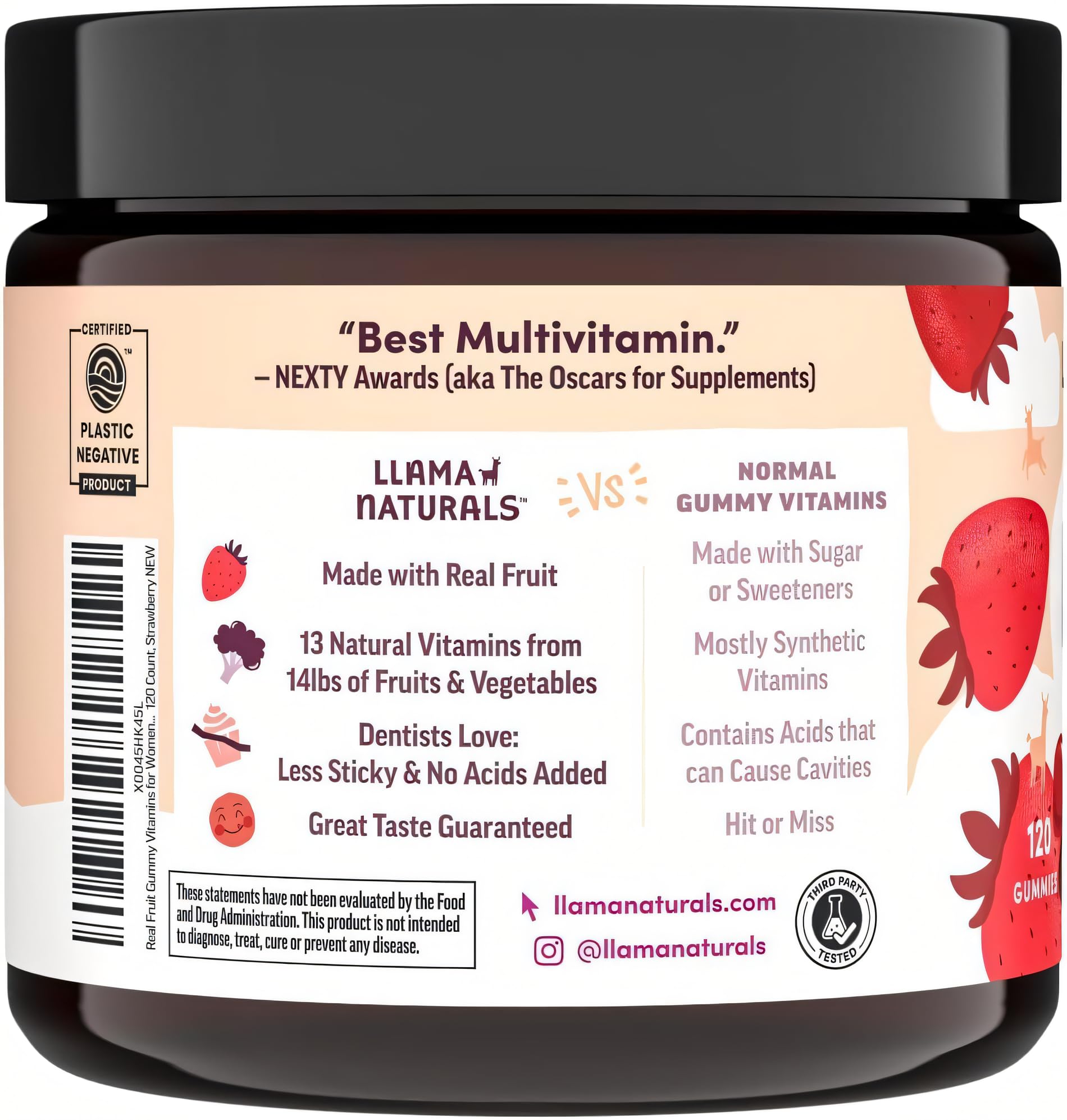 Llama Naturals dentist-friendly gummies emphasize low stickiness and enamel-friendly formula.