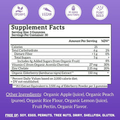 Llama Naturals elderberry gummies ingredients close-up highlighting organic elderberry and vitamin C.