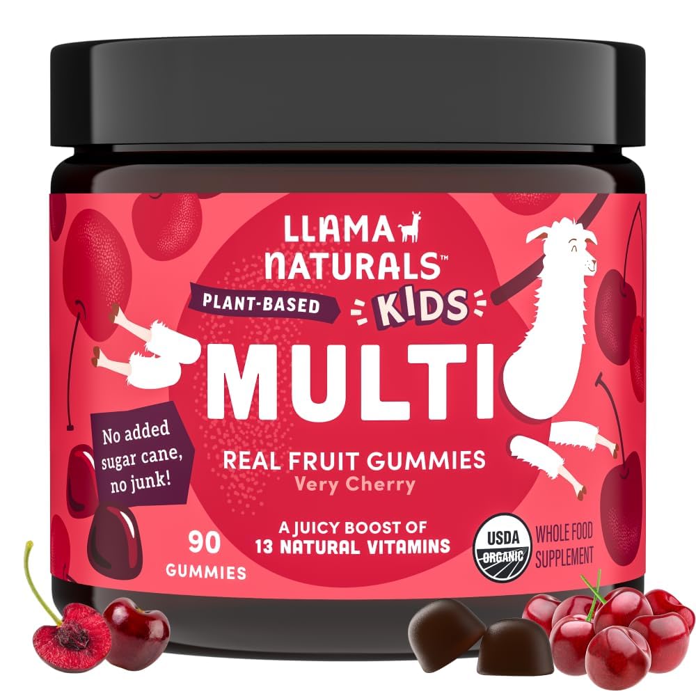 Llama Naturals Kids Multivitamin Gummies bottle for daily nutrition from whole-food ingredients.