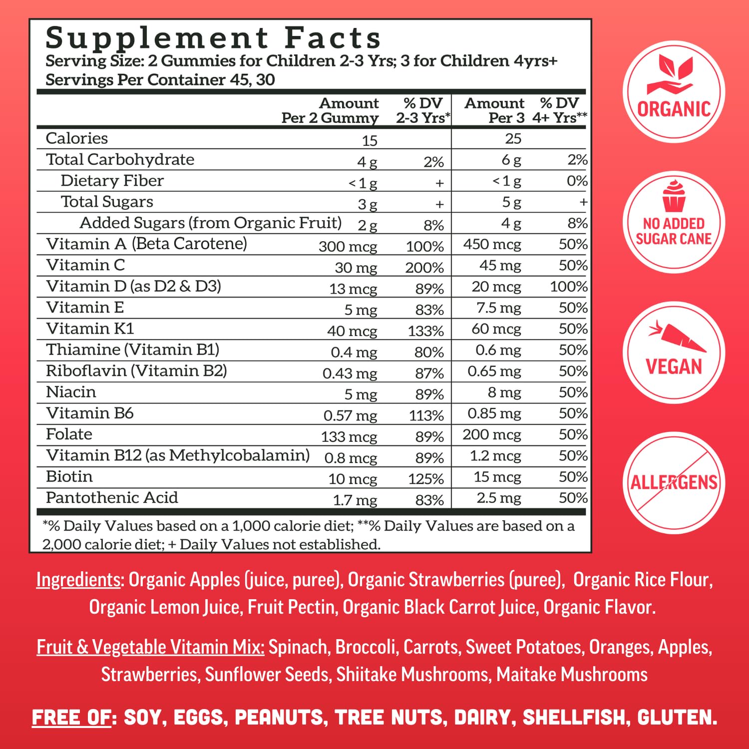 Llama Naturals Kids Multivitamin Gummies organic fruit ingredients emphasize whole-food nutrition
