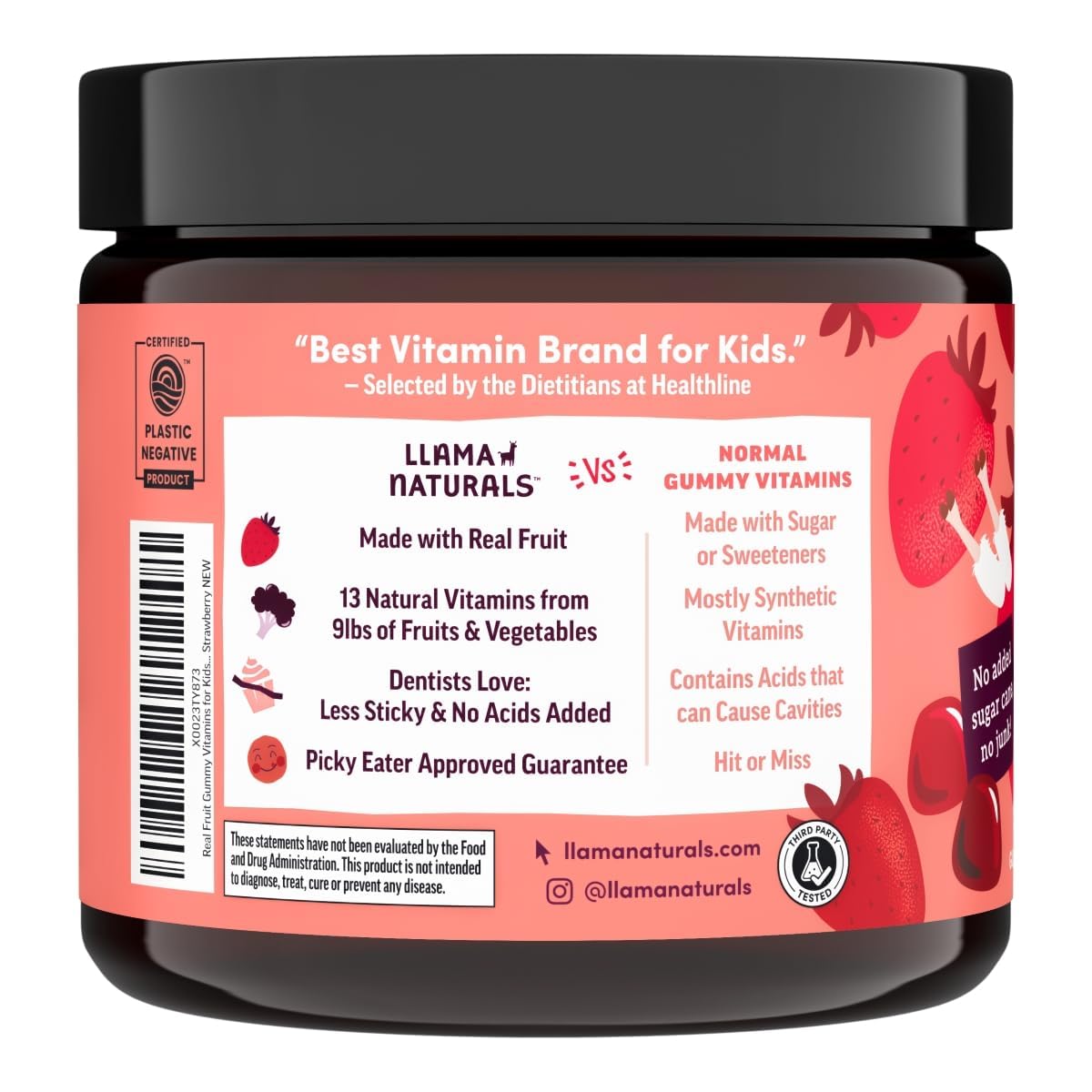 Llama Naturals Kids Multivitamin Gummies strawberry chews for real fruit flavor and easy daily intake