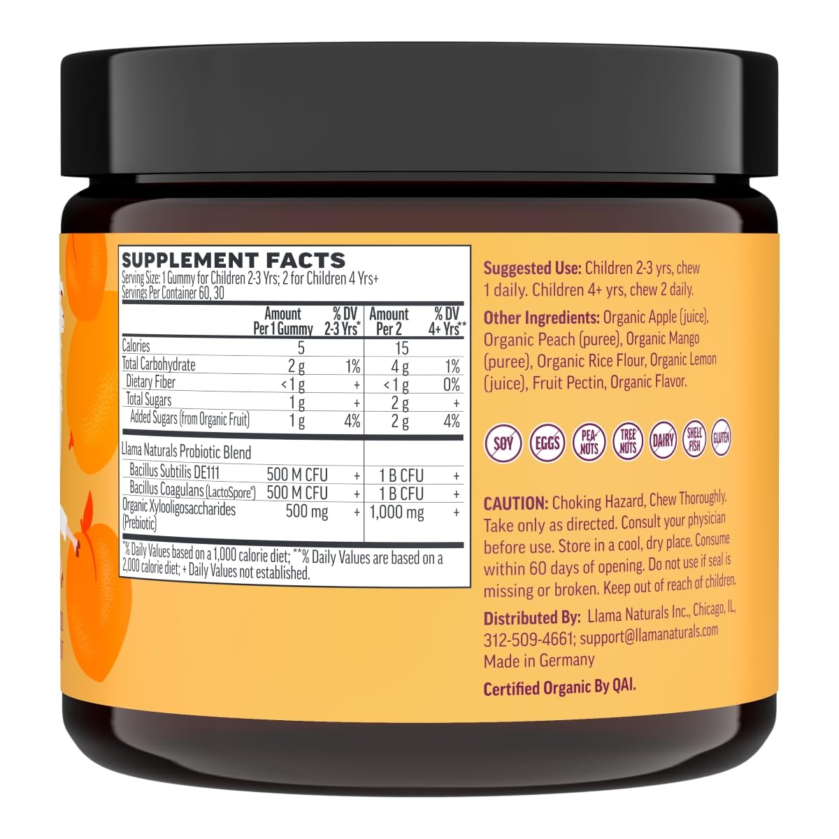 Llama Naturals kid-friendly packaging snack-friendly probiotic with no added sugar cane