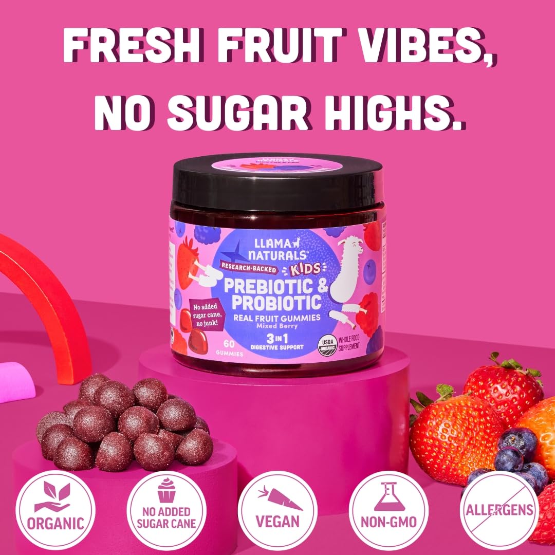 Llama Naturals mixed berry gummies for picky eaters with tasty routine.