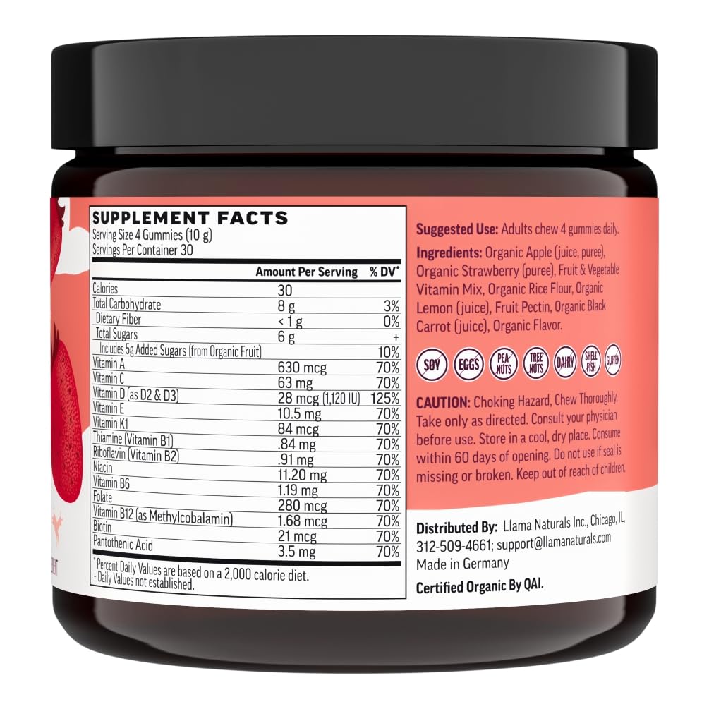 Llama Naturals 120-count bottle on shelf, long-lasting daily nutrition.