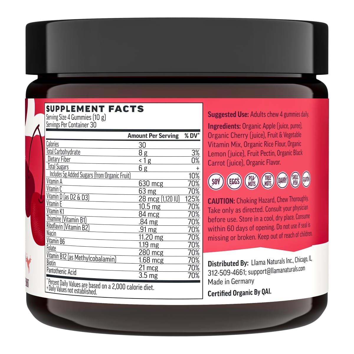 Llama Naturals multivitamin adult daily-use gummies for on-the-go nutrition.