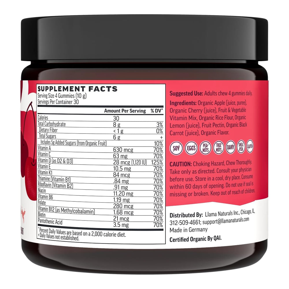 Llama Naturals multivitamin adult daily-use gummies for on-the-go nutrition.