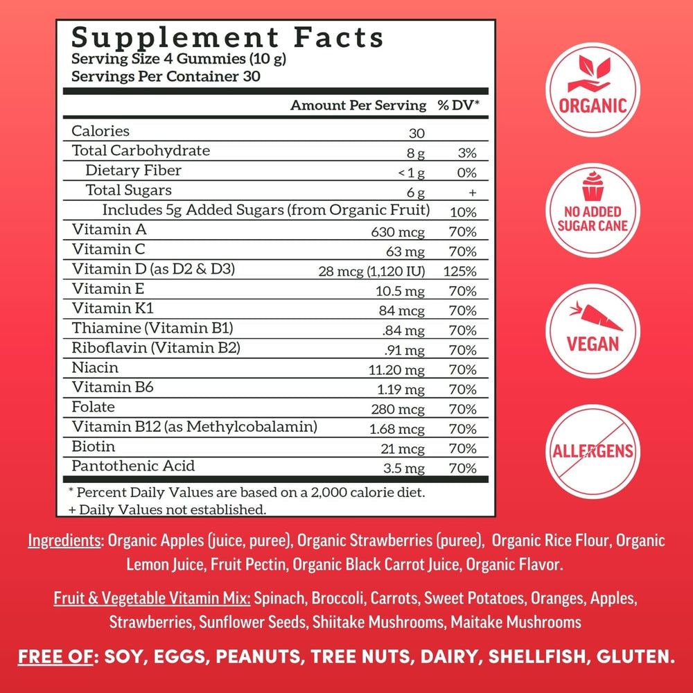 Llama Naturals vegan label on packaging, plant-based and non-GMO multivitamin.