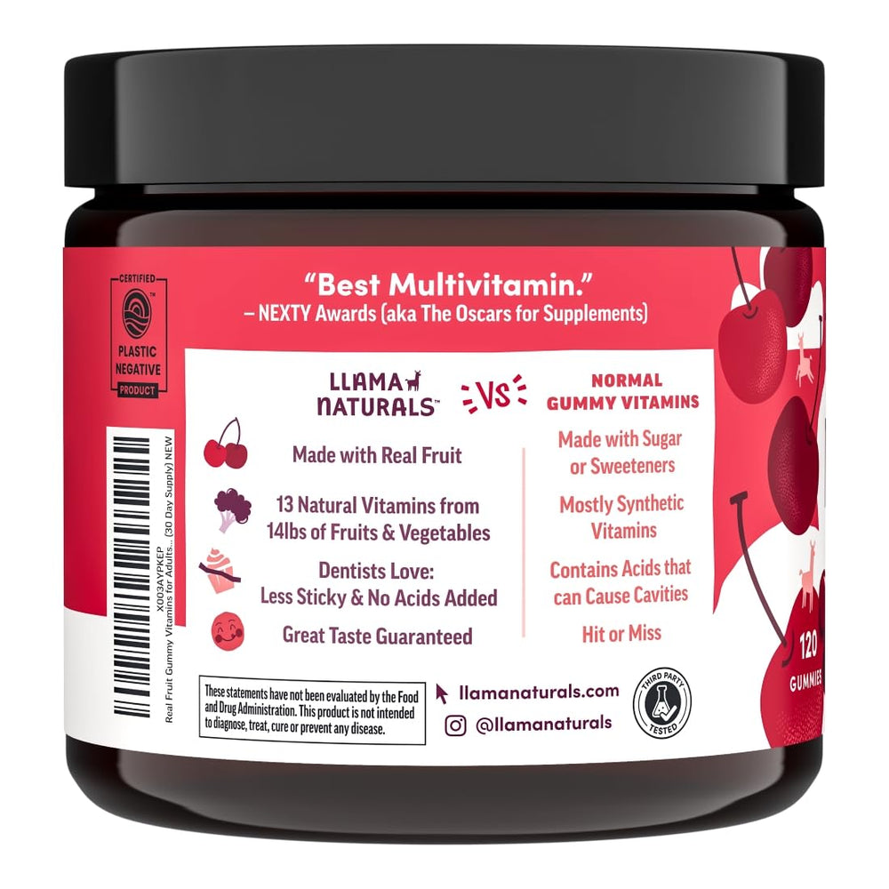Llama Naturals multivitamin vegan non-GMO formula supports energy and immunity.