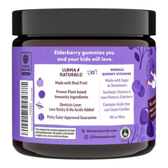 Organic elderberry ingredients panel on Llama Naturals packaging