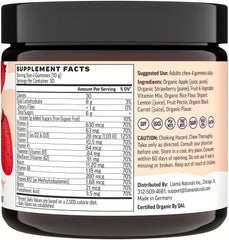Llama Naturals organic fruit blend highlights real fruit nutrients for absorption.