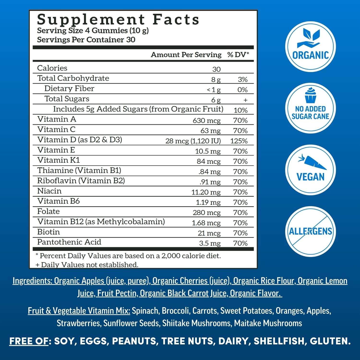 Real fruit ingredients from organic sources for natural nutrient intake