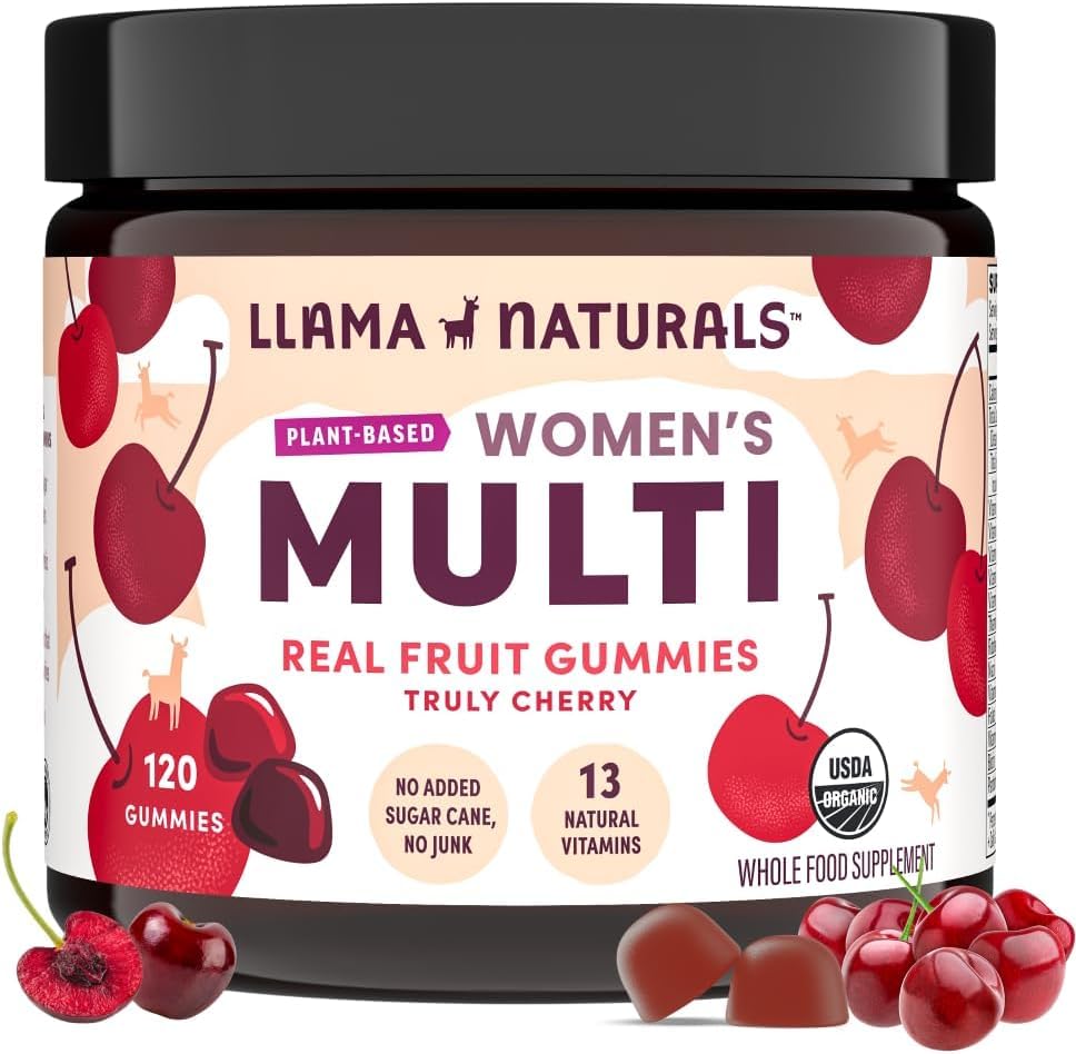 Llama Naturals Womens Multivitamin Gummies bottle for daily nutrition support.