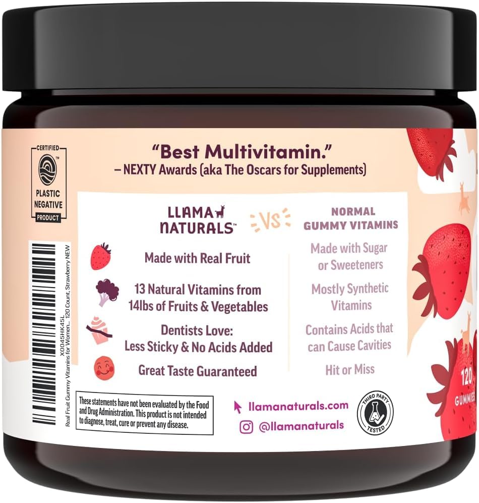 Llama Naturals vegan, non-GMO multivitamin gummies for a plant-based routine.