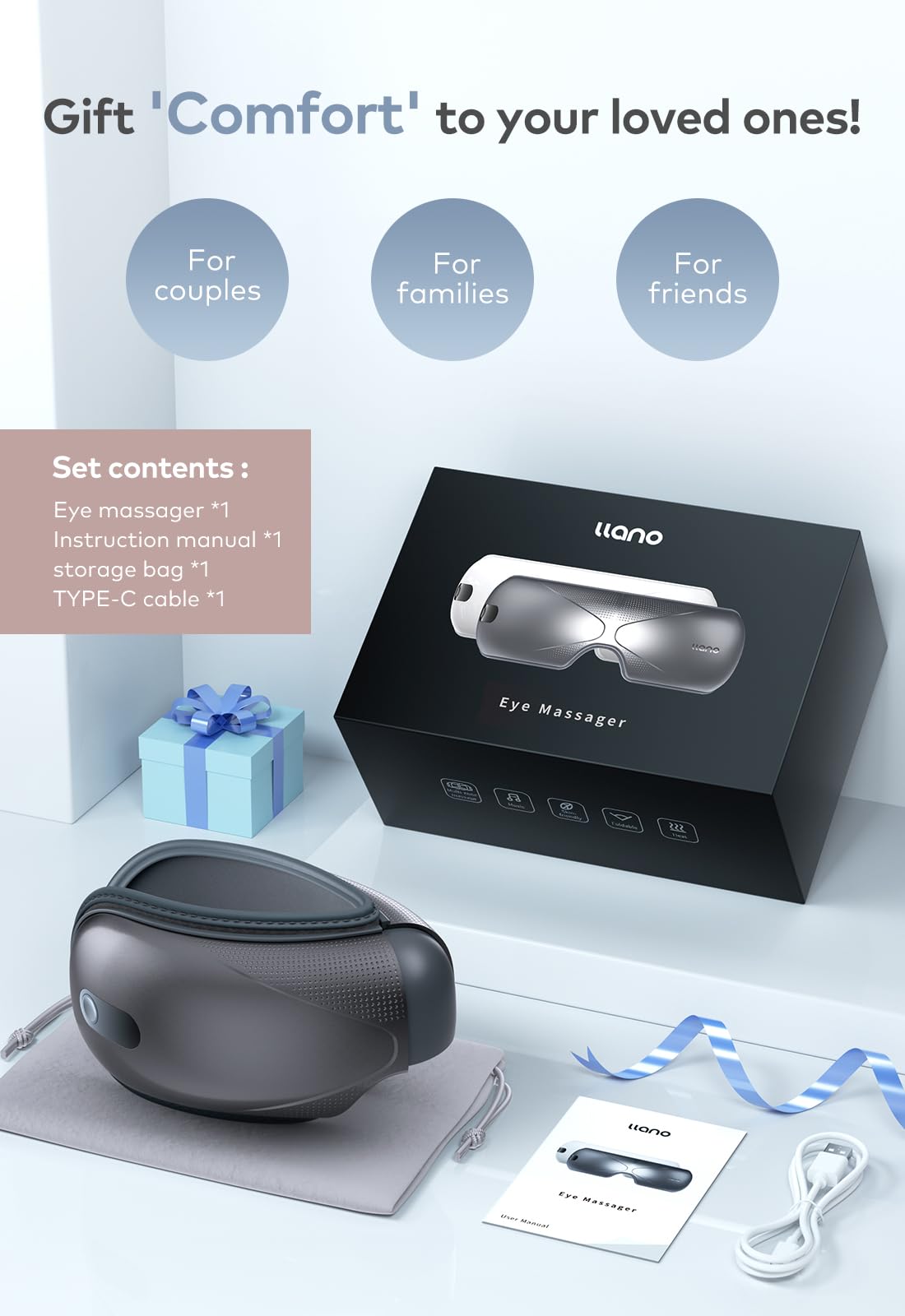 llano Eye Massager with Heat gift packaging ready.
