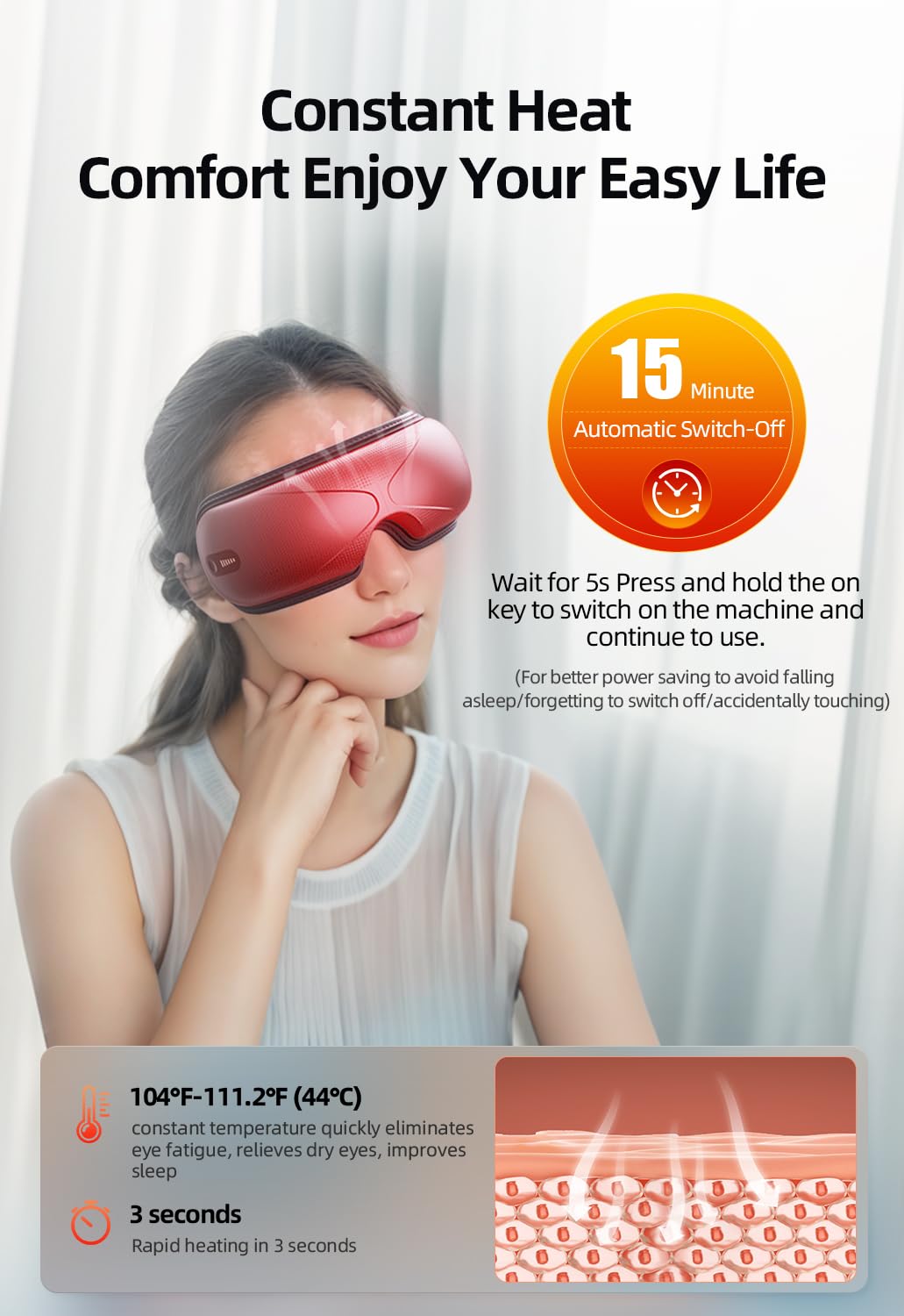 llano Eye Massager with Heat side view providing comfortable fit during screen time.