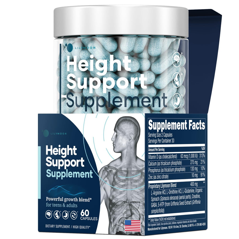 LM Lilynutramoon Height & Bone Support bottle front label highlighting bone health