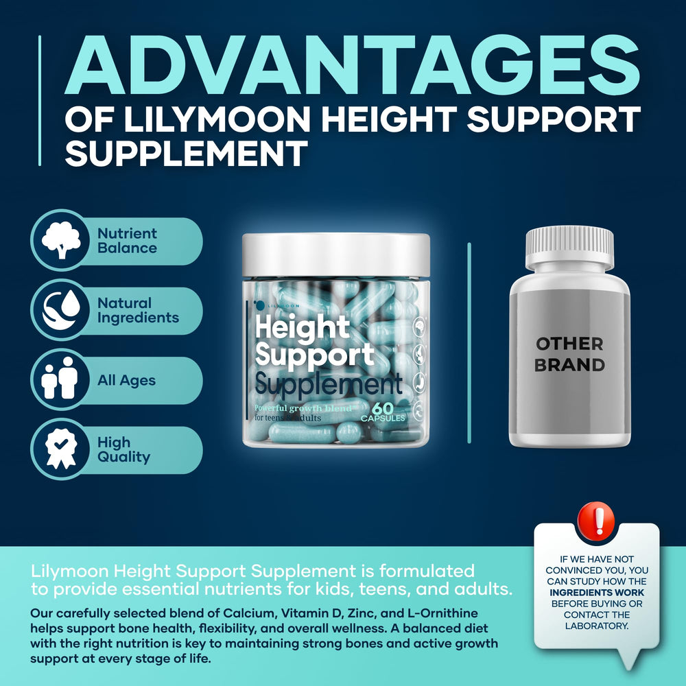 LM Lilynutramoon height capsules beside a dosing spoon for easy use