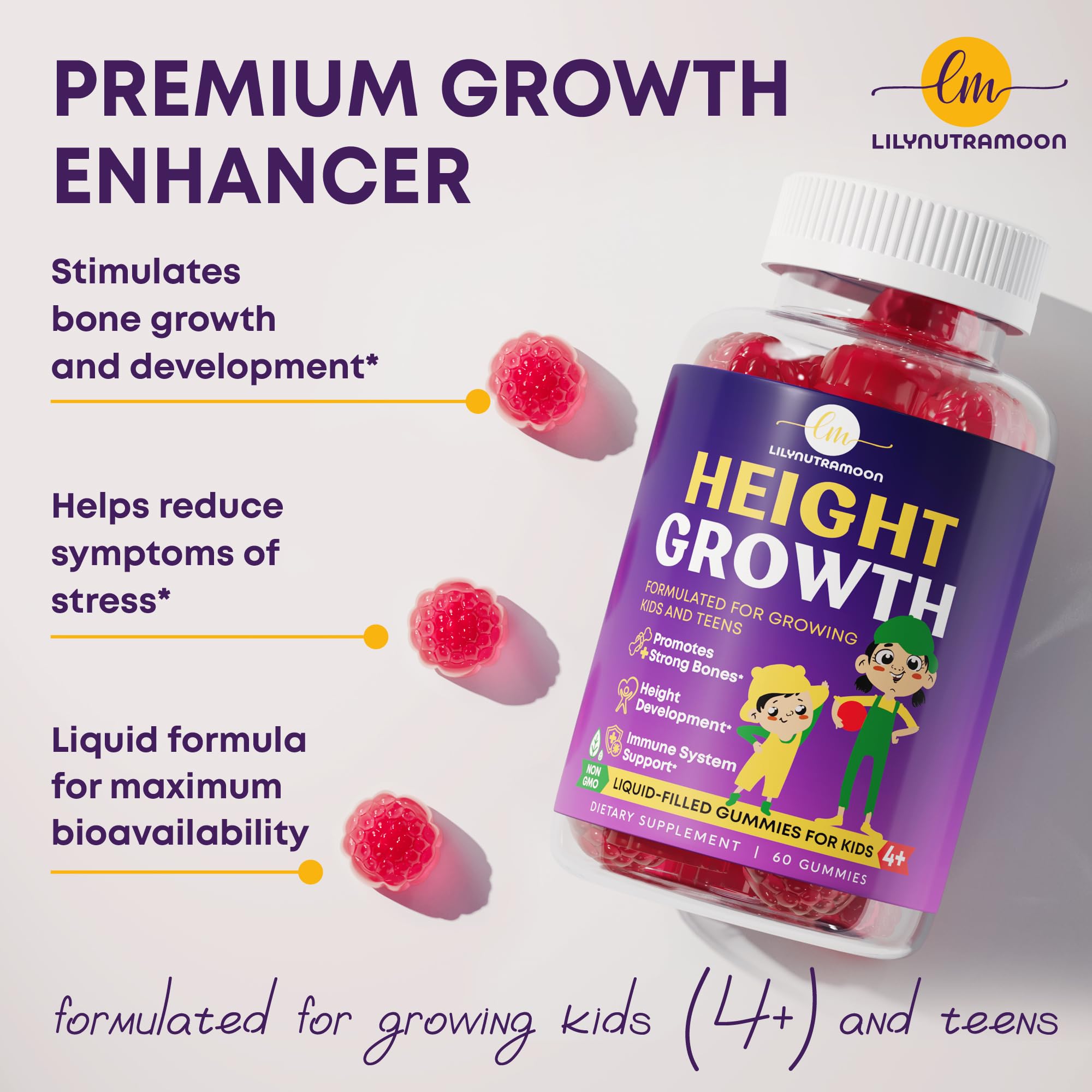 LM LILYNUTRAMOON Height Growth Gummies teen study snack supports focus and energy