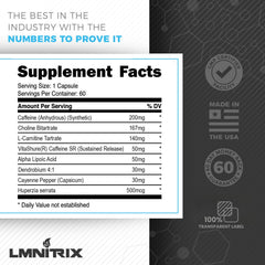 LMNITRIX Burnz EXT label detail highlights serving guidance and ingredients