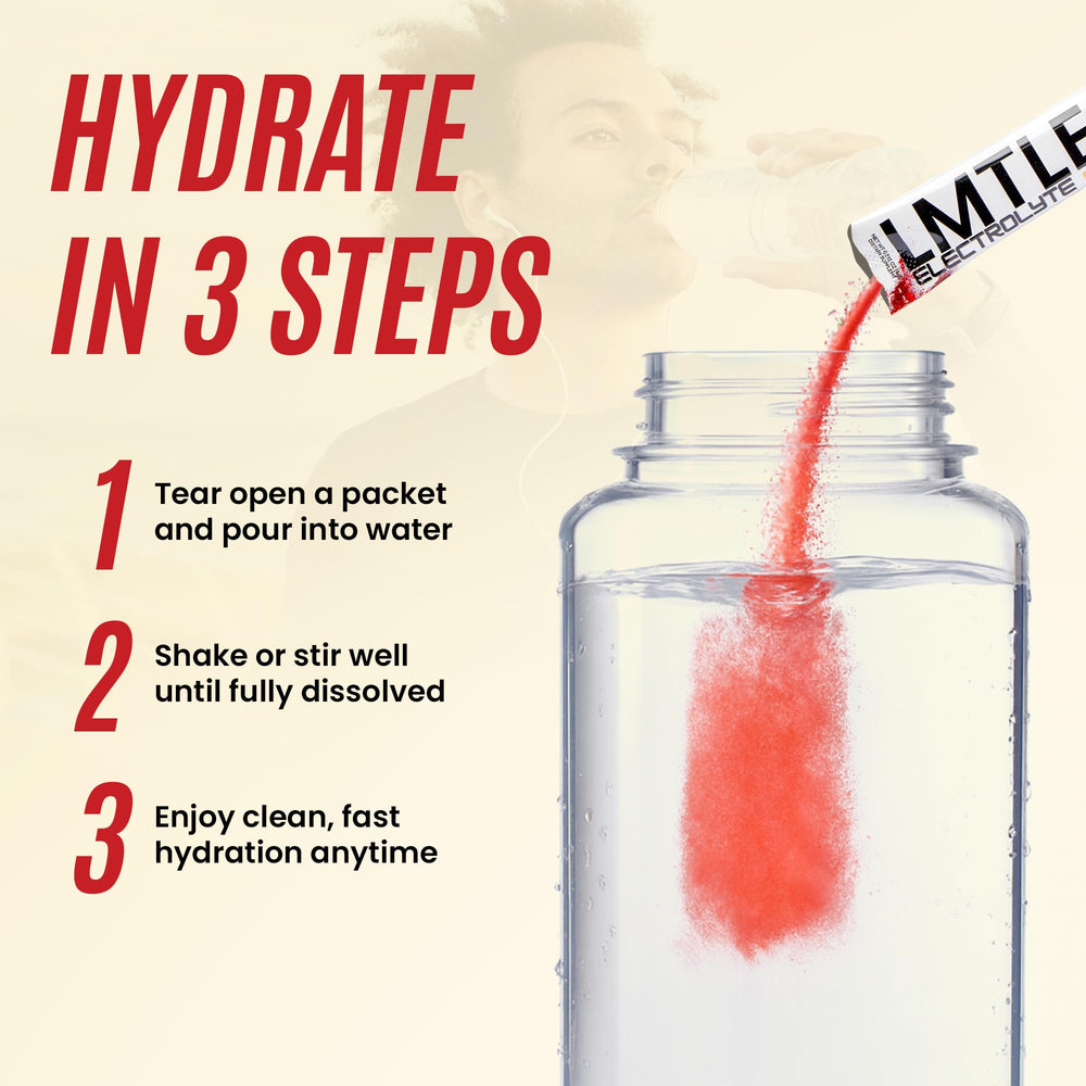 LMTLESS X fruit flavor variety packets keep hydration varied during workouts.