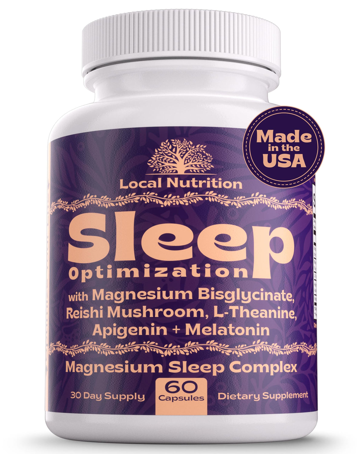 Local Nutrition Sleep Aid bottle close-up for calm evenings.