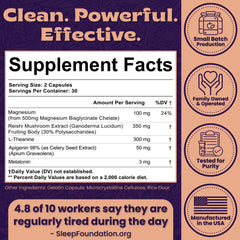 Local Nutrition Sleep Aid on nightstand beside clock signaling bedtime routine.