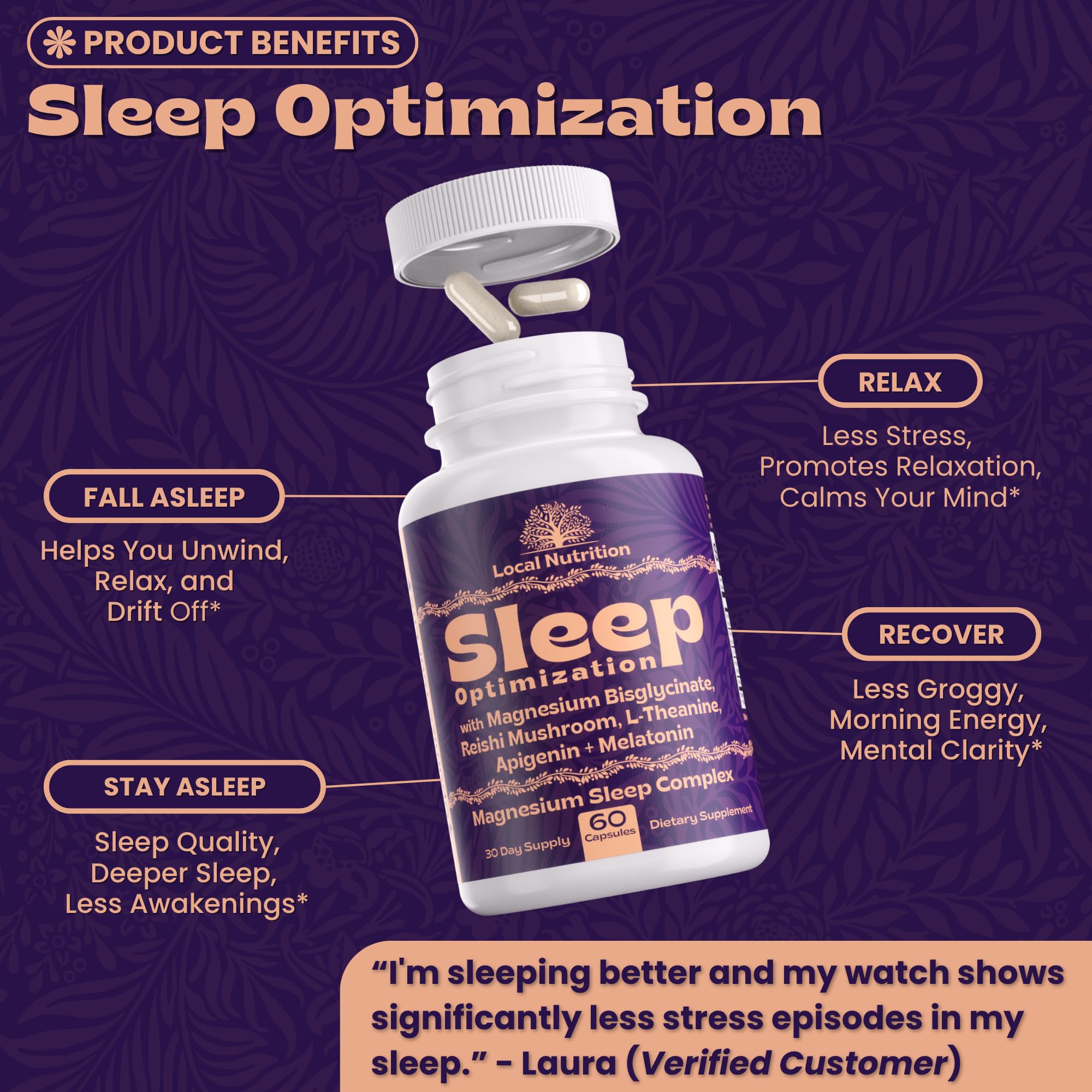 Local Nutrition Sleep Aid packaging box highlights USA-made quality and transparency.
