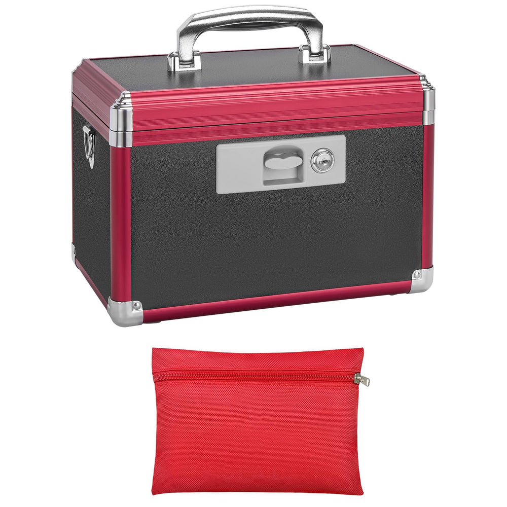 LOCKCURX Secure Medicine Lock Box front view shows sturdy metal construction for home safety.