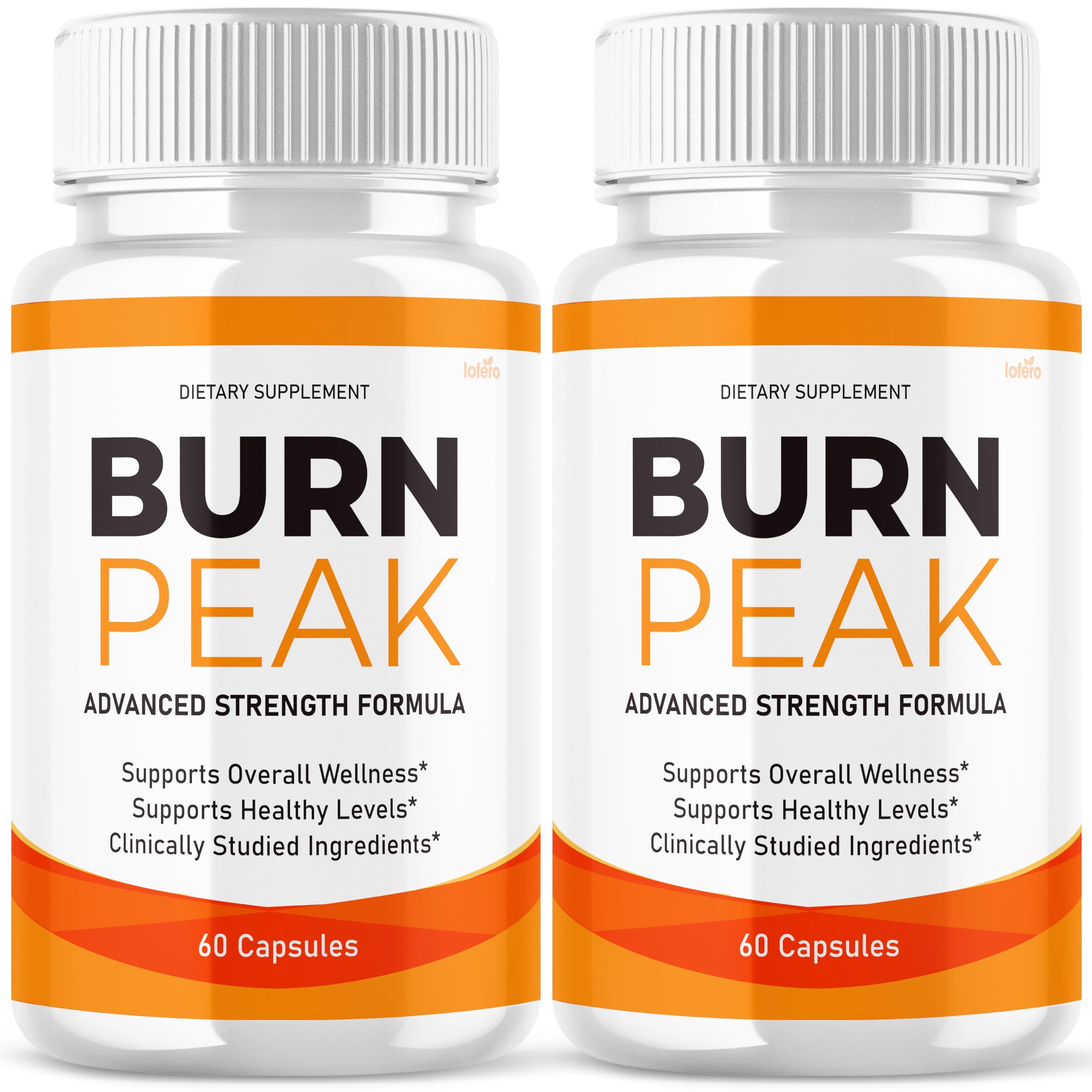 Lofero Burn Peak capsules bottle front, energy support.