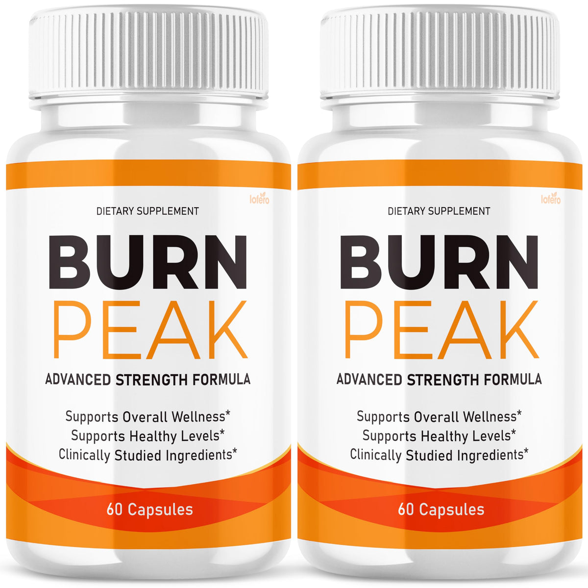 Lofero Burn Peak capsules bottle front, energy support.