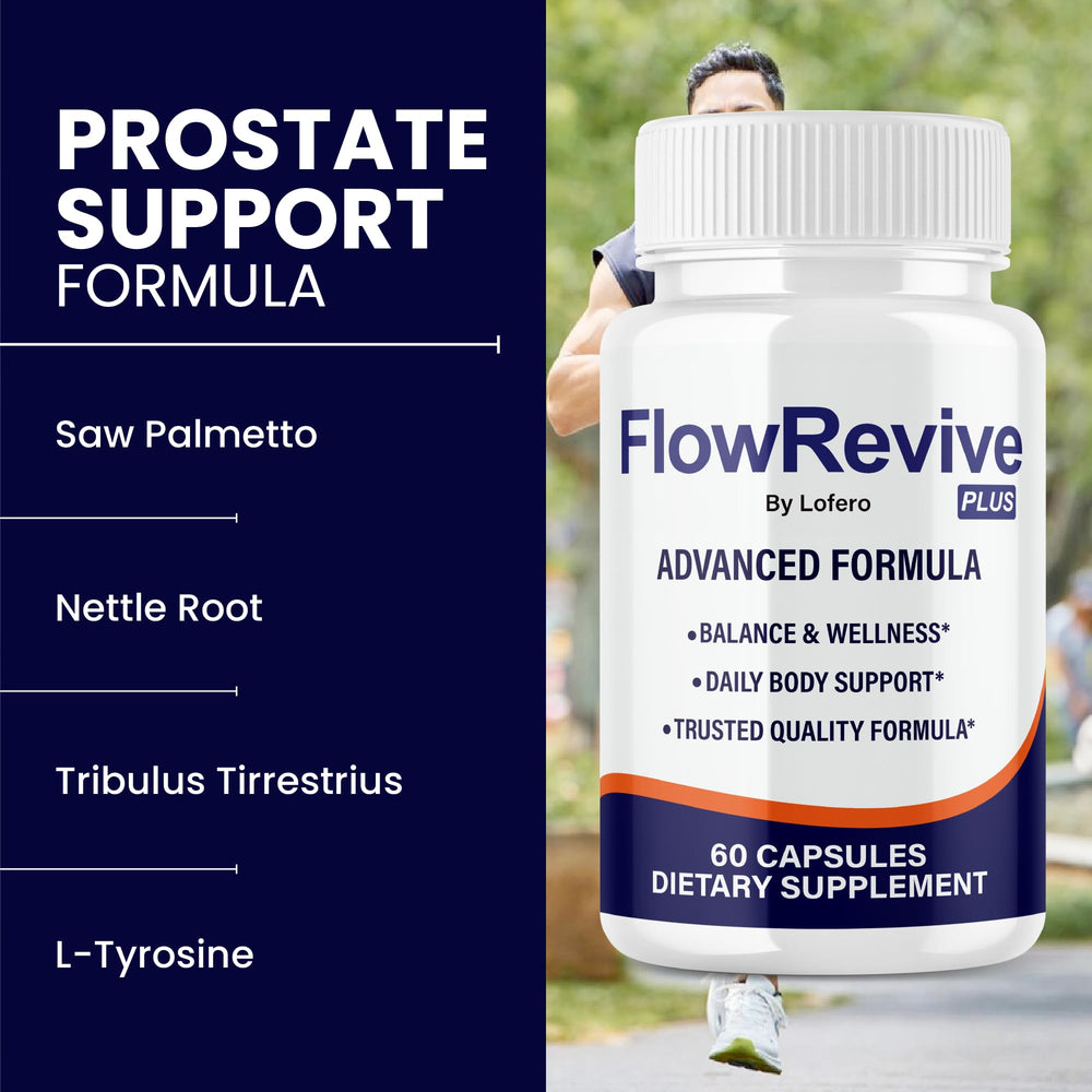 Lofero FlowRevive bottle side presentation for easy daily supplementation.