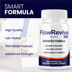 Close-up of FlowRevive capsules, easy-to-swallow for daily support.
