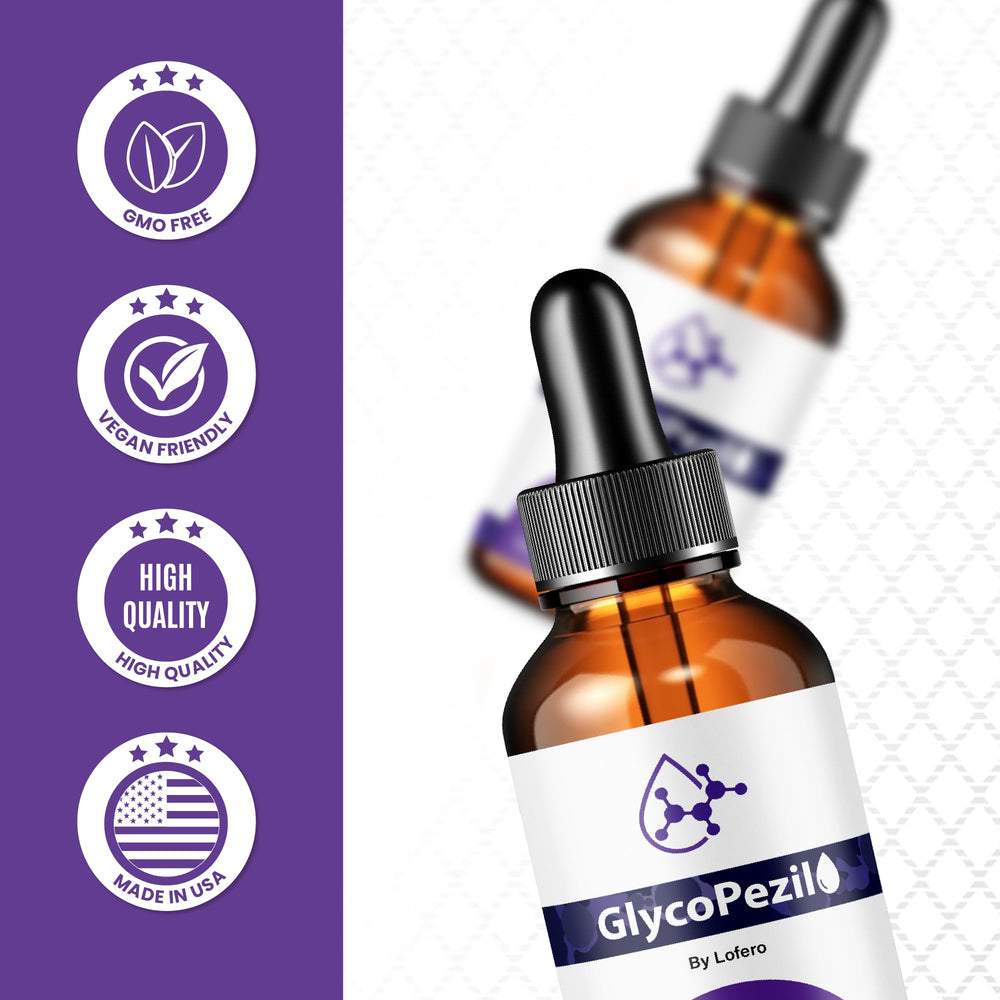 Lofero Glycopezil Drops natural ingredients display beside the bottle