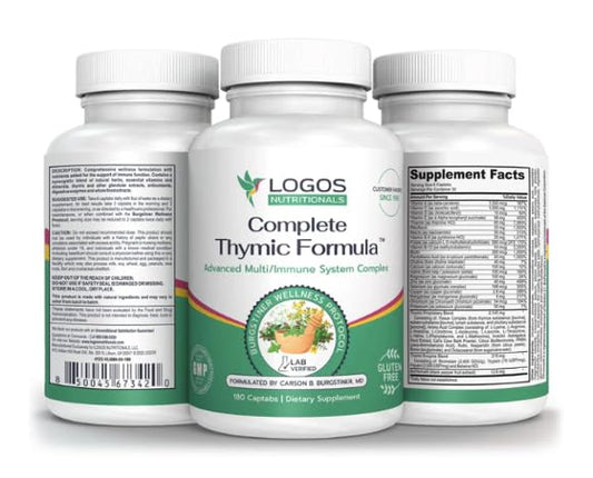 logos nutritionals Complete Thymic Formula bottle; supports daily immune wellness and thymus-associated balance.