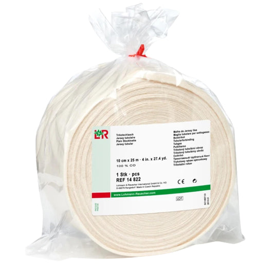 Lohmann and Rauscher tg Cotton Stockinette undercast coverage for breathable skin protection.