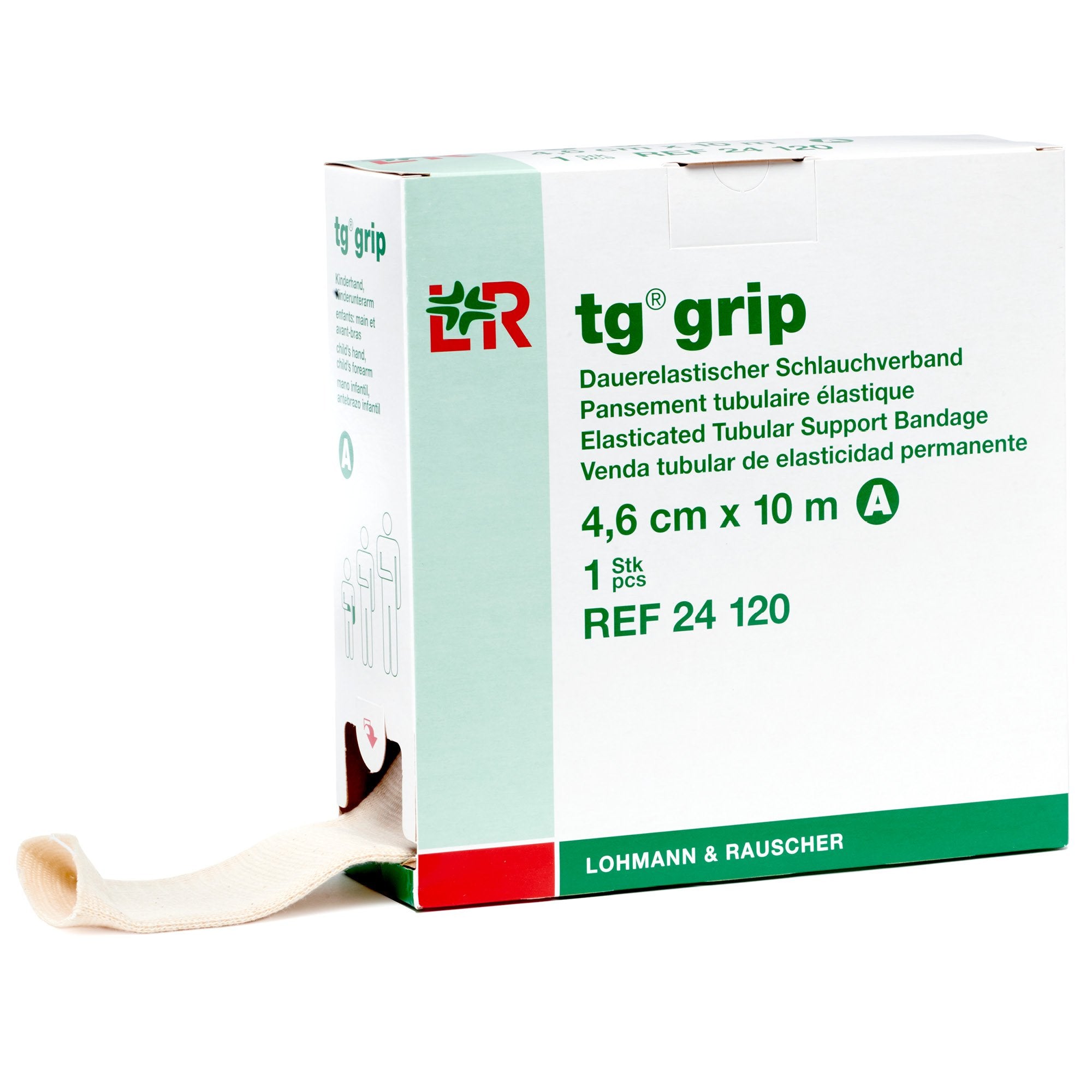 Lohmann & Rauscher Tg Grip tubular bandage delivers light compression for swelling control and dressing retention.