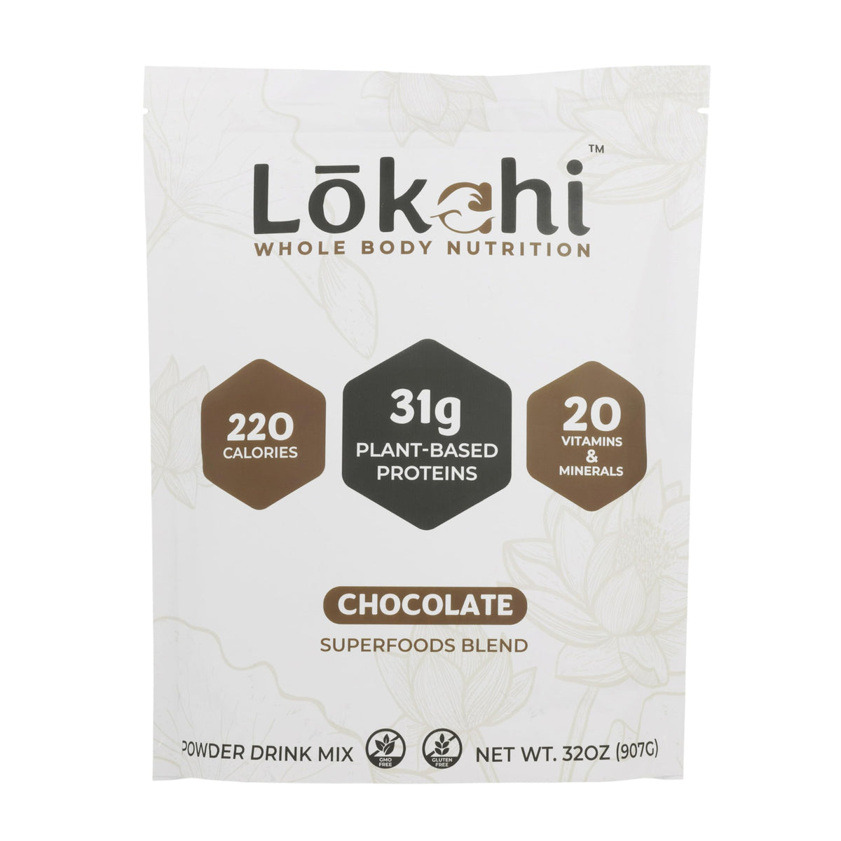Lokahi Superfoods Protein Blend chocolate tub front for quick daily nutrition