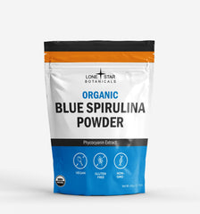 Lone Star Botanicals Blue Spirulina powder bottle with vibrant color for smoothies