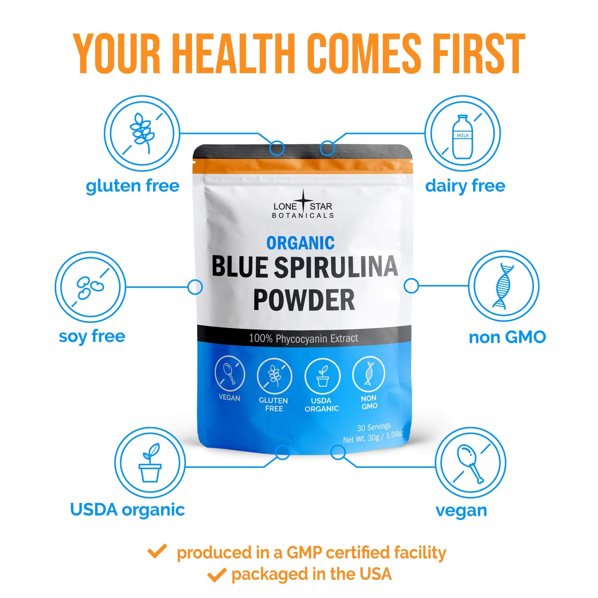 Lone Star Botanicals blue spirulina powder in a smoothie
