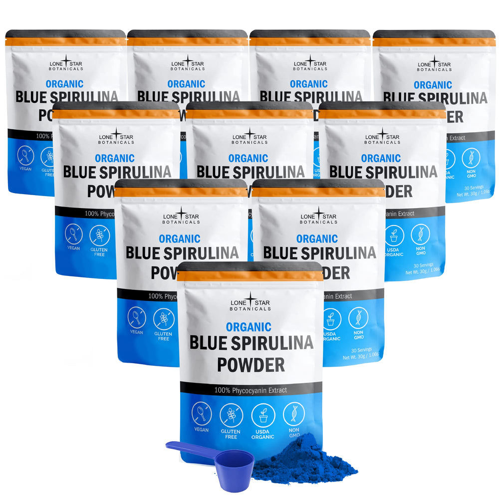 Lone Star Botanicals blue spirulina powder jar for vibrant smoothies and protein drinks