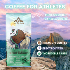 Long Run Coffee mint-cookie brew-ready beans for easy pour-over or drip.