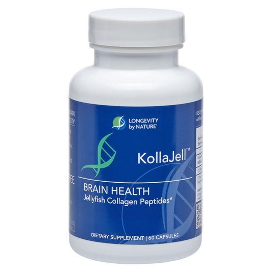 Longevity by Nature KollaJell bottle-front supports daily cognitive focus.