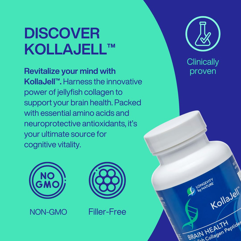 Longevity by Nature KollaJell capsules-closeup ready for easy daily use.