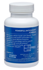 Longevity by Nature olive leaf extract capsules packaging illustrating plant-based wellness.