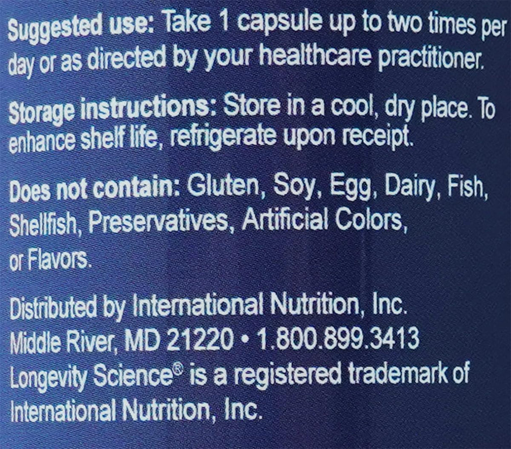 Longevity EnteroPro nutrition facts panel showing 50 Billion CFU per serving