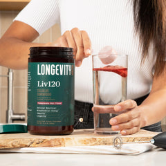Longevity Rx Liv120 blue turmeric detail emphasizes potency and flavor.
