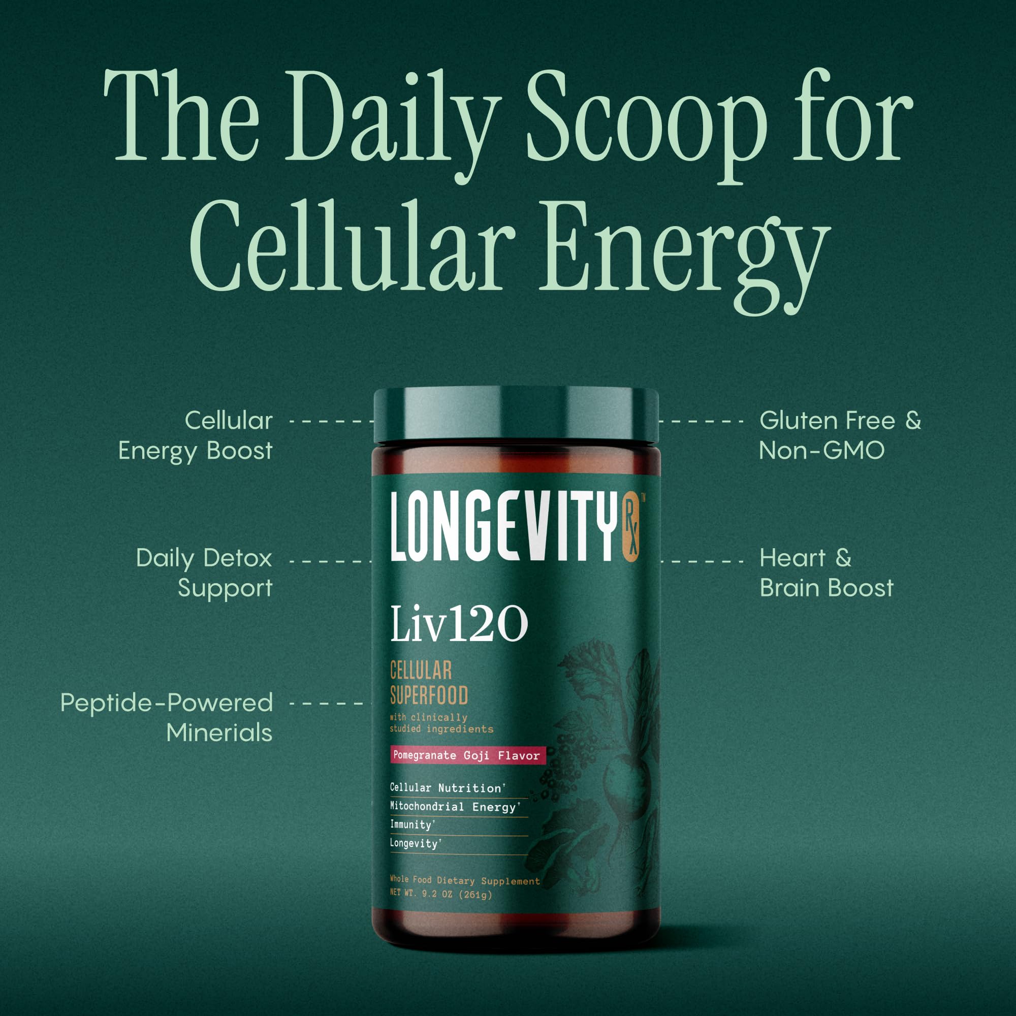 Longevity Rx Liv120 powder-dispensing setup shows easy daily mixing.