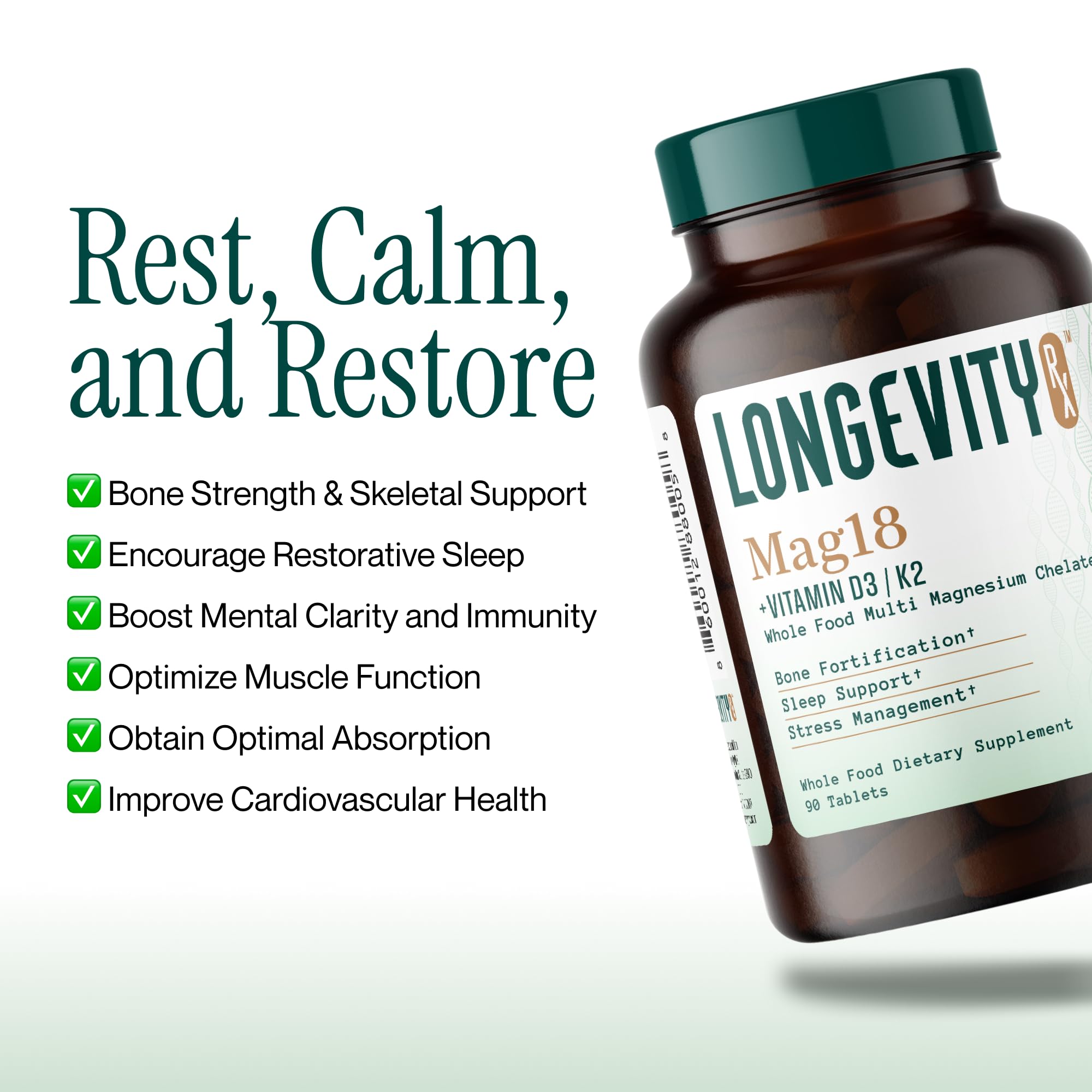 Longevity Rx Mag18 packaging beside a glass of water for simple daily dosing.
